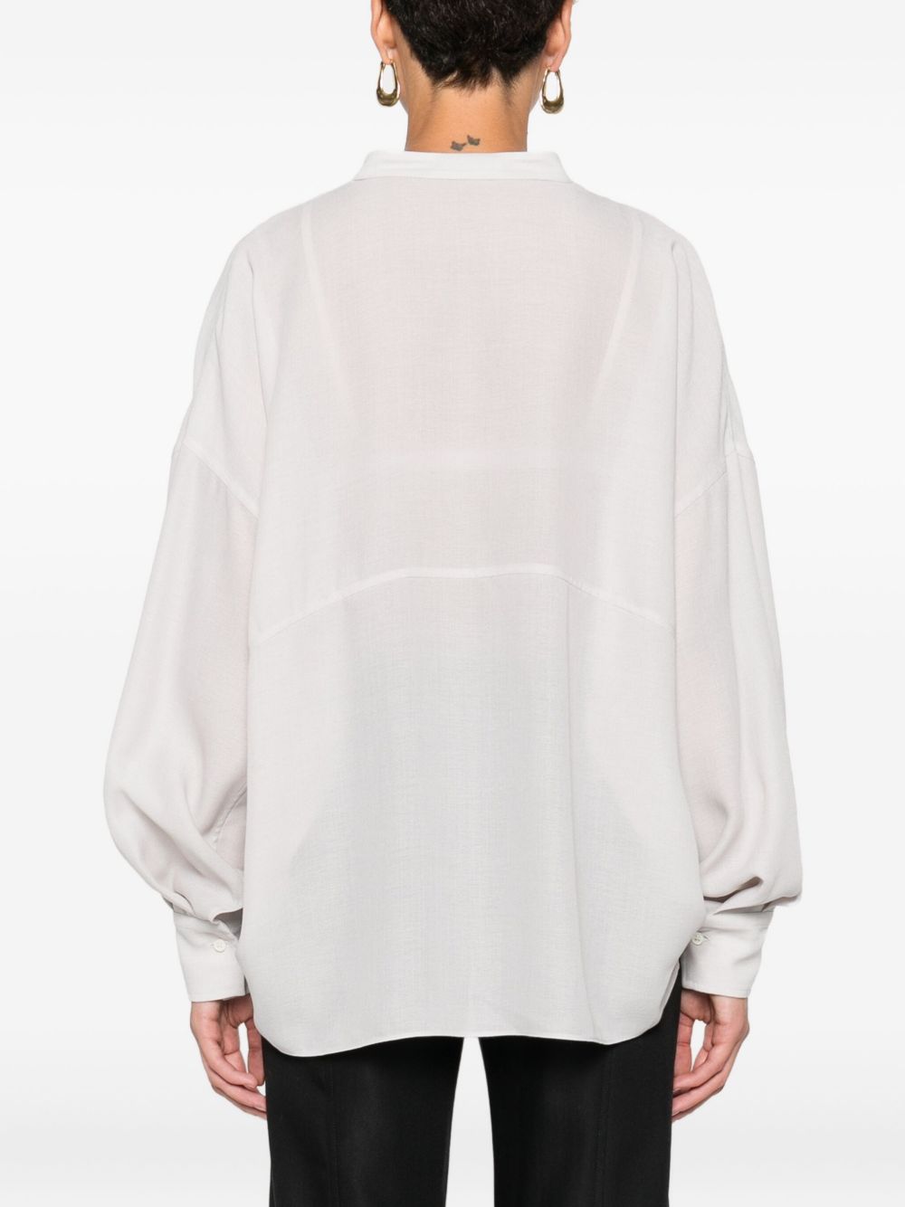 Brunello Cucinelli Monili-Chain Silk V-Neck Blouse Light Grey