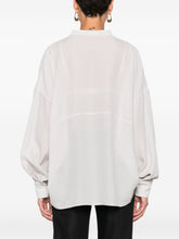 Brunello Cucinelli Monili-Chain Silk V-Neck Blouse Light Grey
