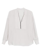 Brunello Cucinelli Monili-Chain Silk V-Neck Blouse Light Grey