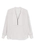 Brunello Cucinelli Monili-Chain Silk V-Neck Blouse Light Grey