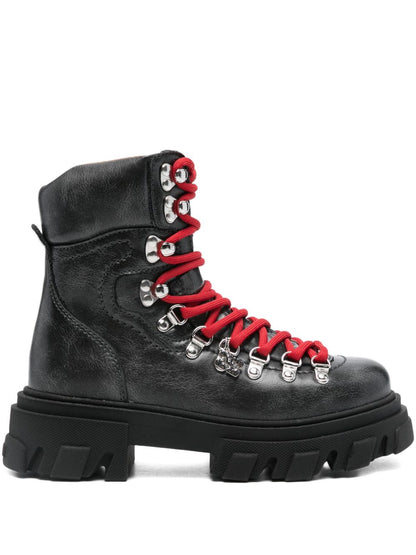 Ganni Lace-Up Ankle Mountain Boots Brown brown