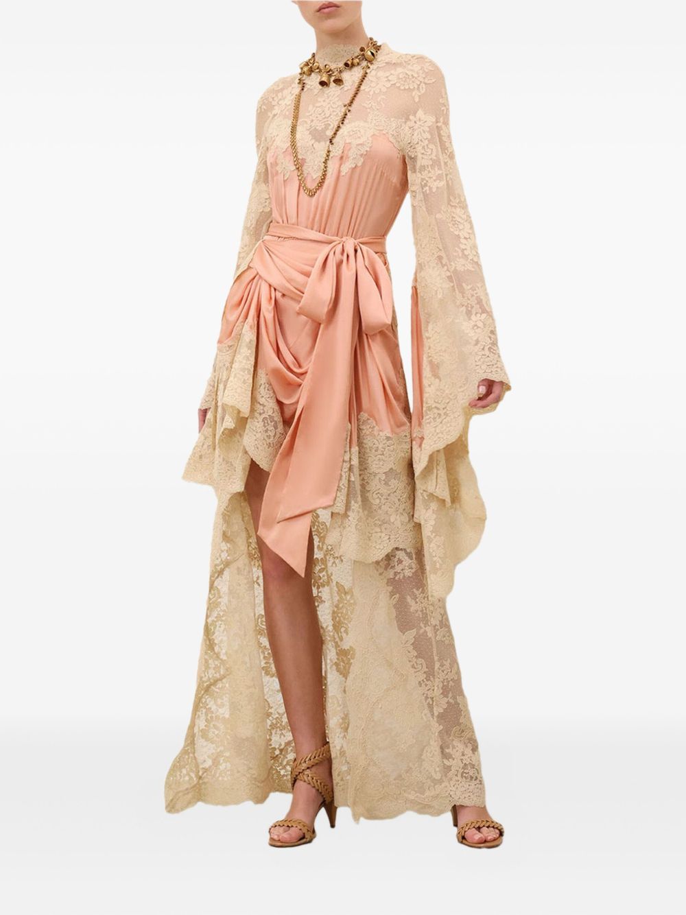 Zimmermann High-Lace Neckline Silk Long Dress Pink