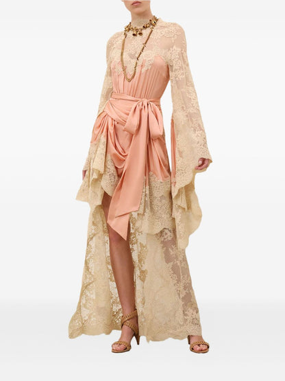 Zimmermann High-Lace Neckline Silk Long Dress Pink