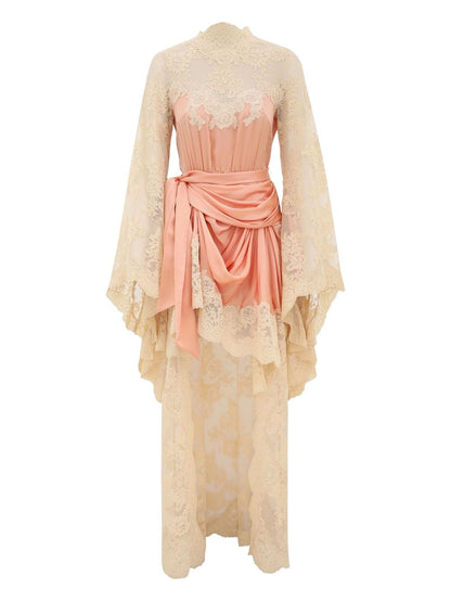 Zimmermann High-Lace Neckline Silk Long Dress Pink