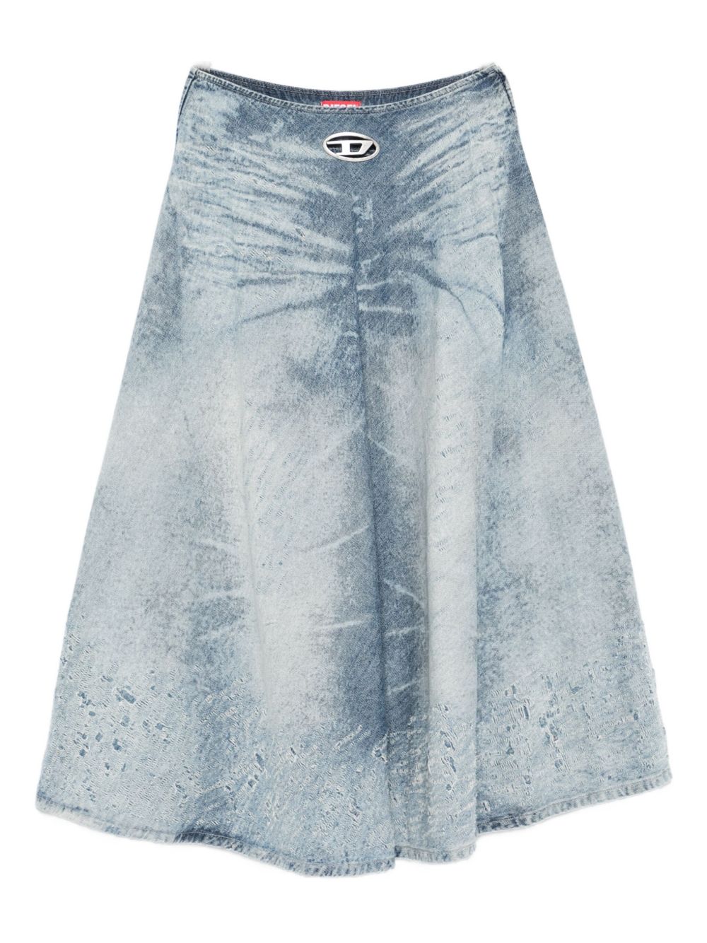 Diesel A-Line Acid Wash Denim Long Skirt Clear Blue