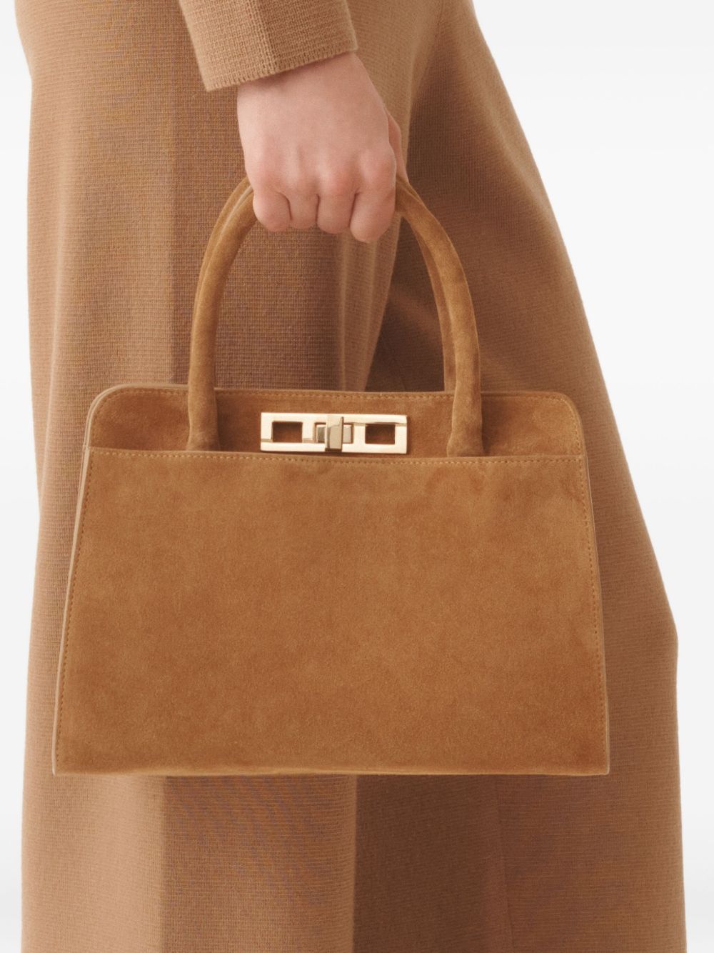 Fabiana Filippi Light Brown Suede Shopper Bag with Twist-Lock Leather Brown