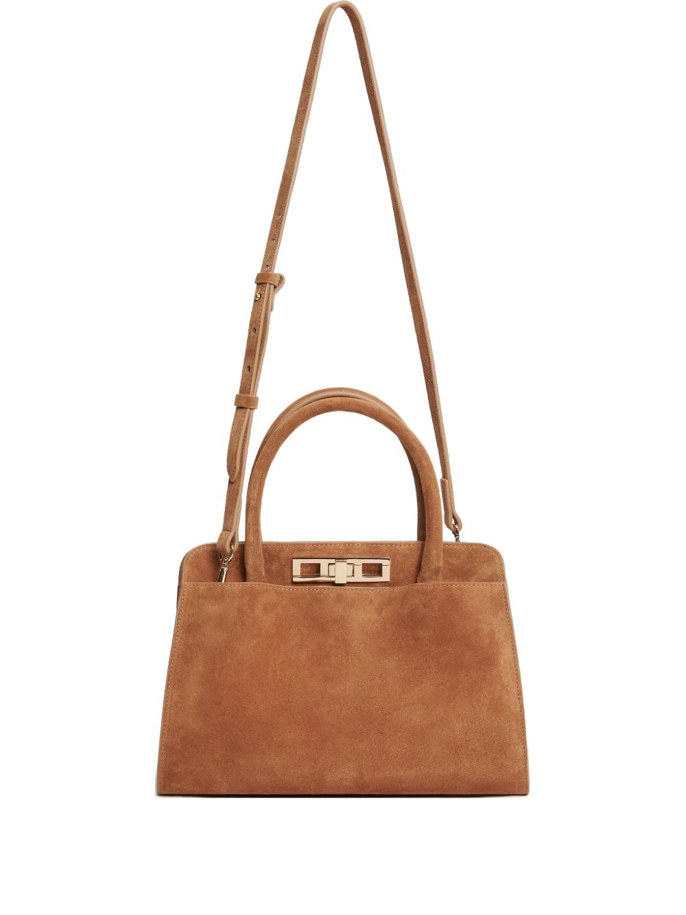 Fabiana Filippi Light Brown Suede Shopper Bag with Twist-Lock Leather Brown