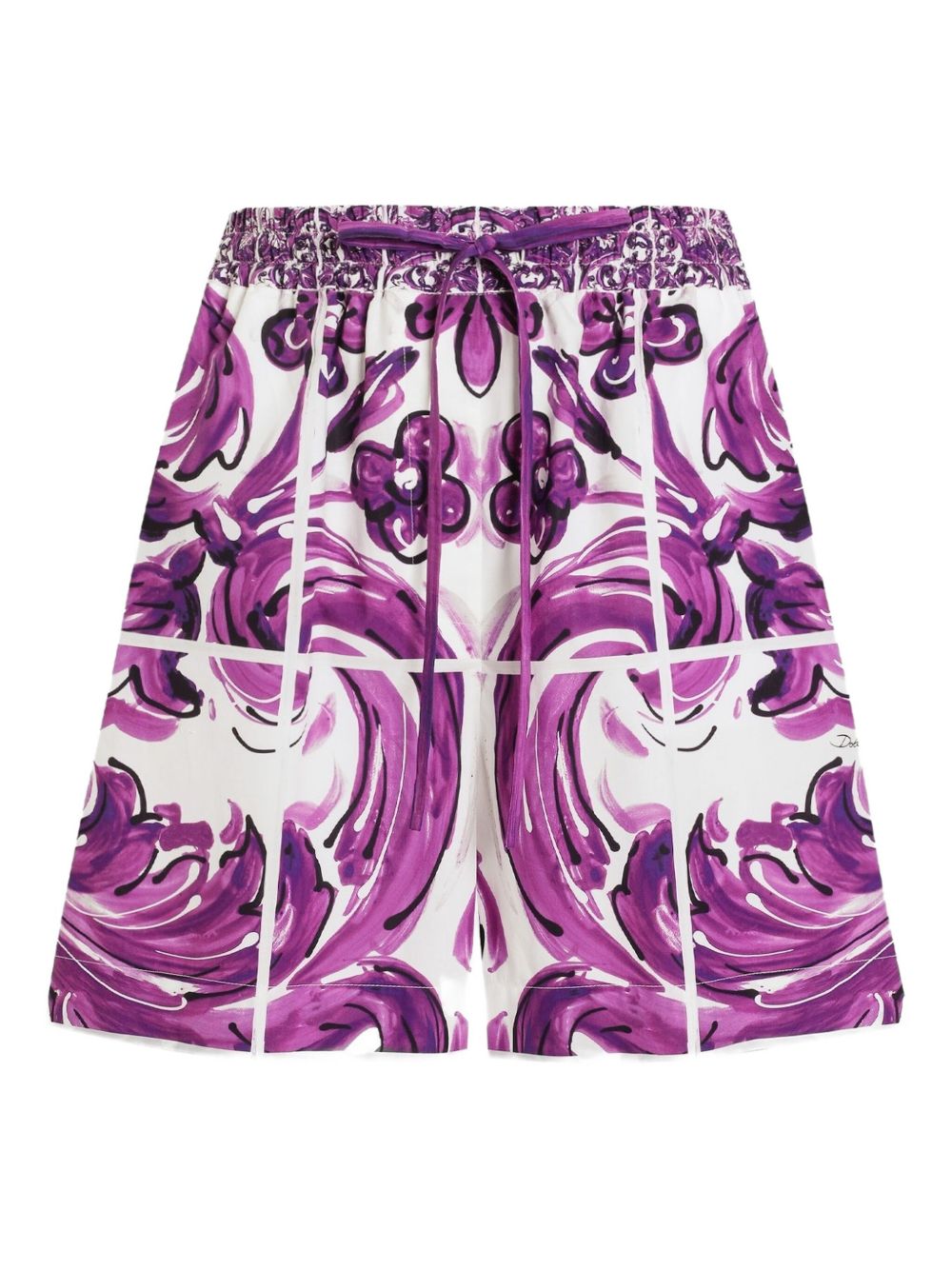 Dolce & Gabbana Maiolica Print Cotton Shorts Purple