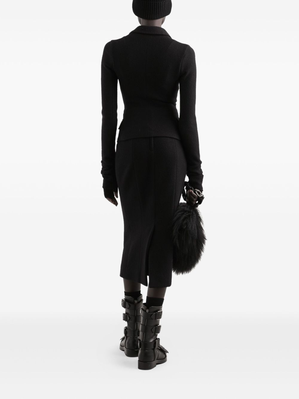 Dolce &amp; Gabbana Wool Pencil Skirt with Rear Slit Black Black