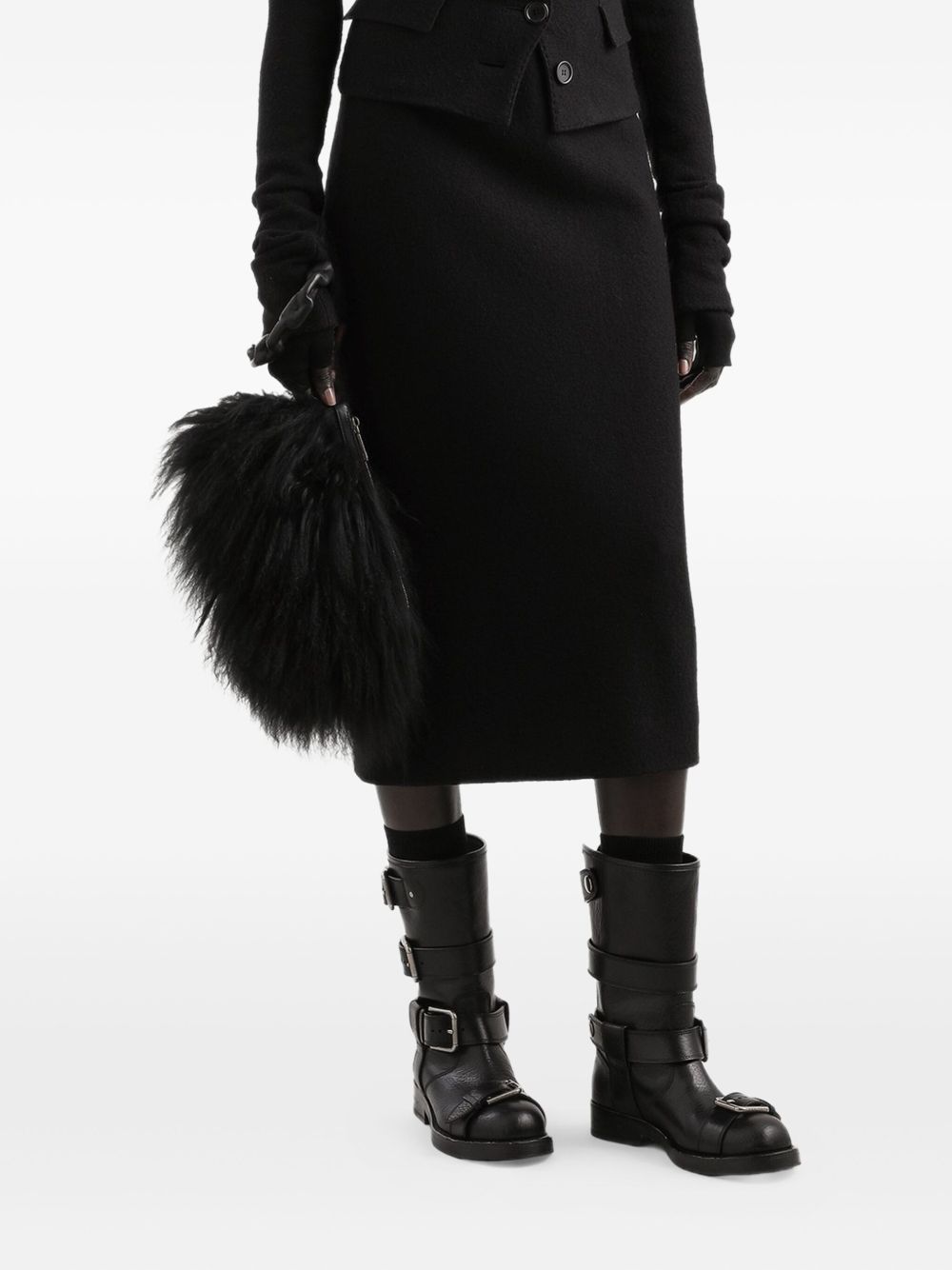 Dolce &amp; Gabbana Wool Pencil Skirt with Rear Slit Black Black