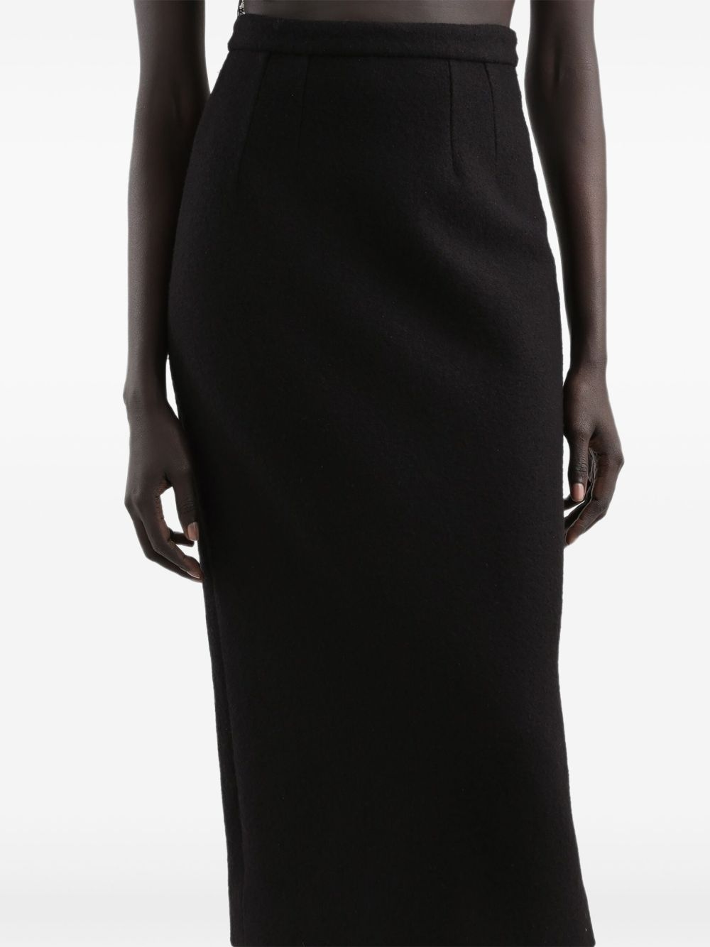 Dolce &amp; Gabbana Wool Pencil Skirt with Rear Slit Black Black