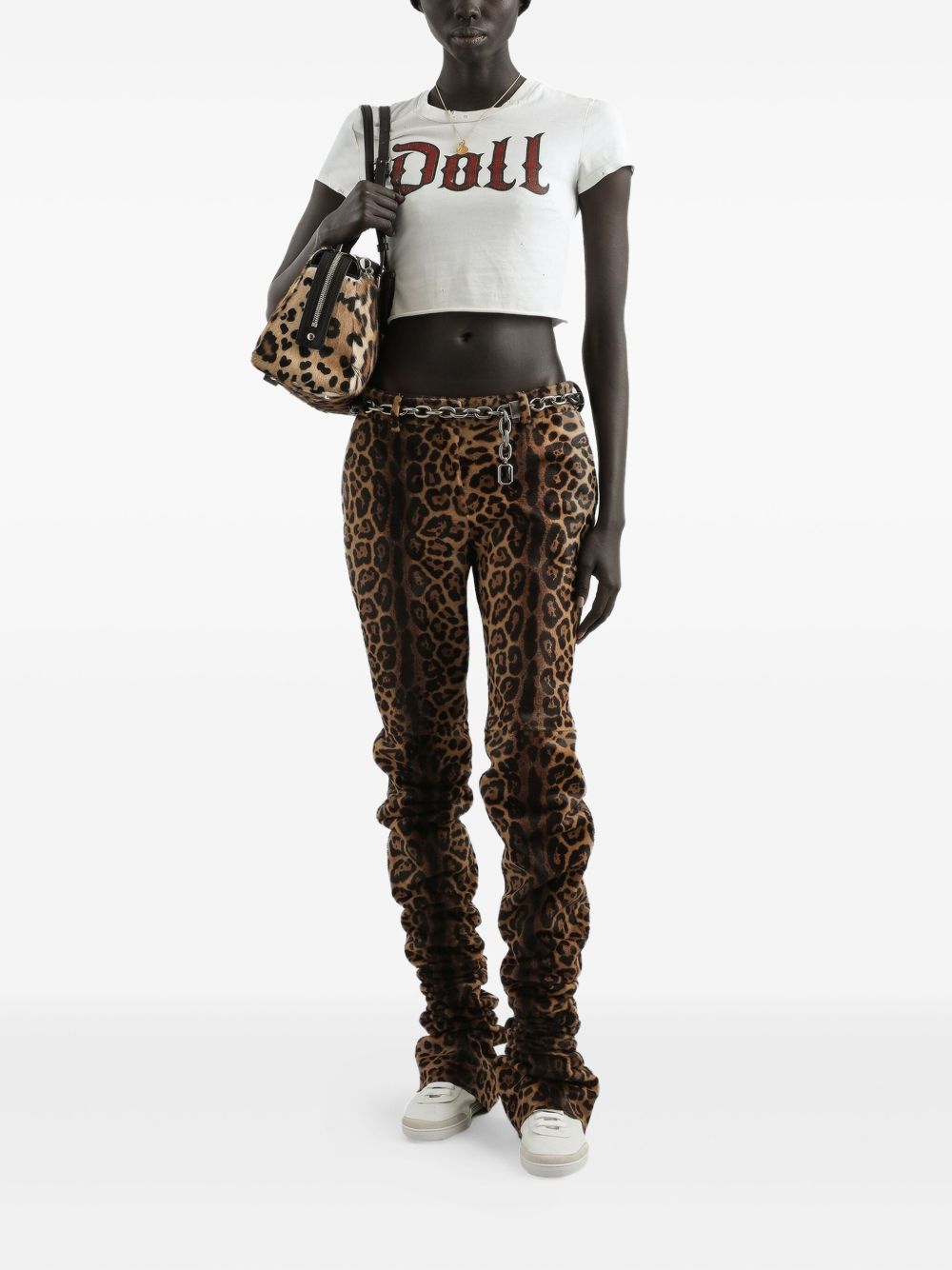 Dolce &amp; Gabbana Doll Print Cropped Distressed Cotton T-Shirt White