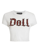 Dolce & Gabbana Doll Print Cropped Distressed Cotton T-Shirt White