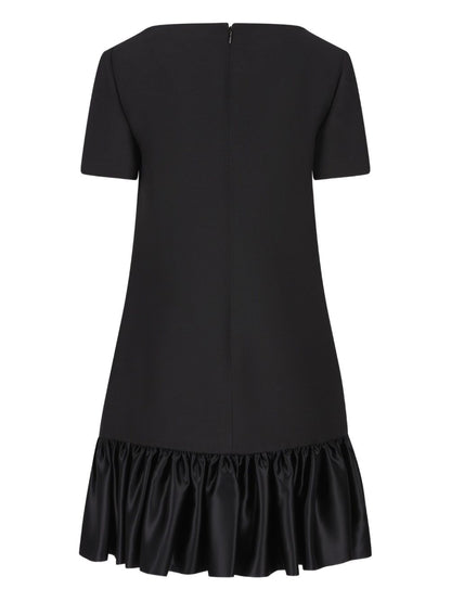 Valentino Short-Sleeve Bow-Detail Wool and Silk Mini Dress Black