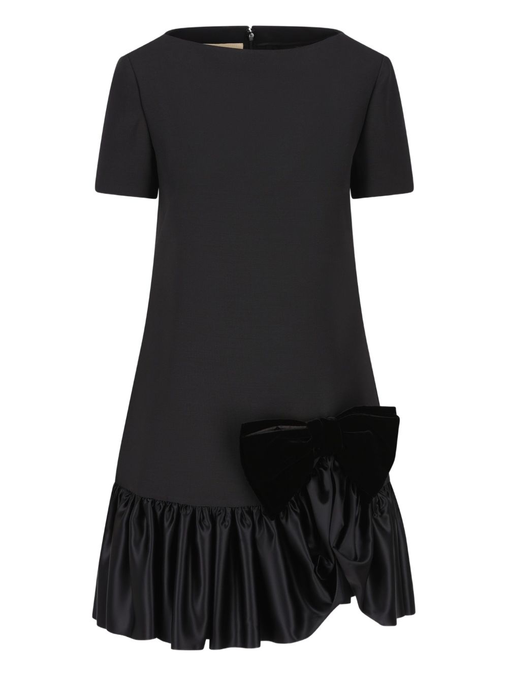 Valentino Short-Sleeve Bow-Detail Wool and Silk Mini Dress Black