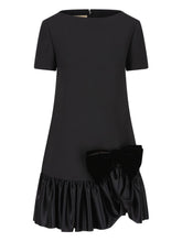 Valentino Short-Sleeve Bow-Detail Wool and Silk Mini Dress Black