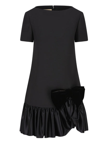 Valentino Short-Sleeve Bow-Detail Wool and Silk Mini Dress Black