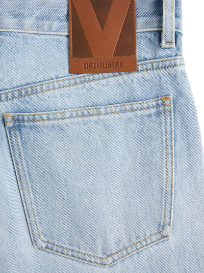 Valentino Light Blue Denim Cotton Jeans With Logo Patch Clear Blue