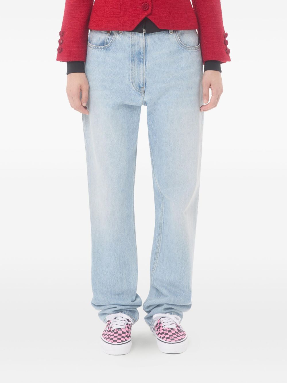 Valentino Light Blue Denim Cotton Jeans With Logo Patch Clear Blue