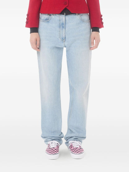 Valentino Light Blue Denim Cotton Jeans With Logo Patch Clear Blue
