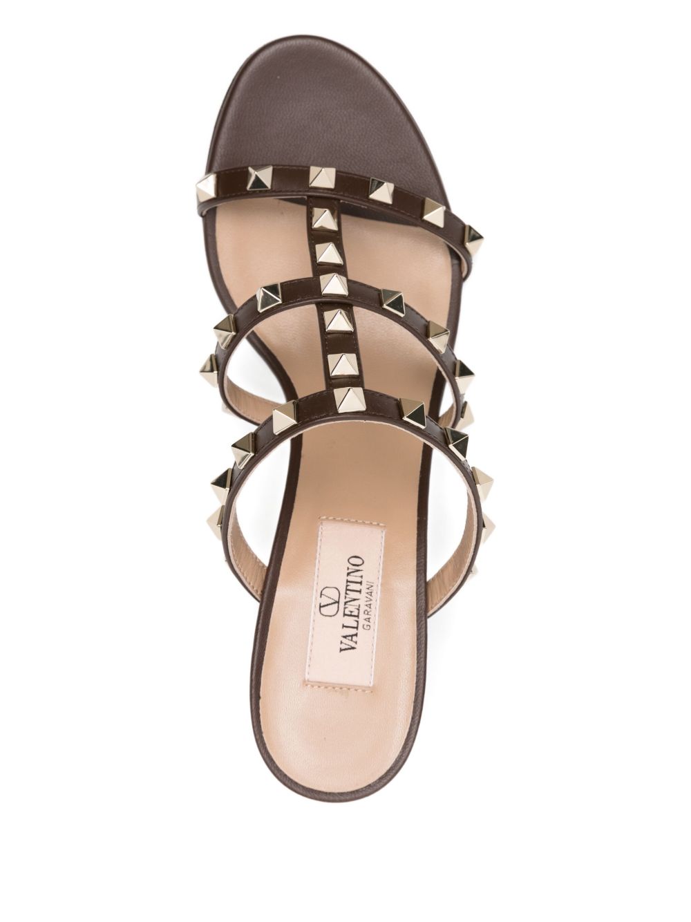 Valentino Garavani Rockstud Multi-Strap Leather Sandals Brown