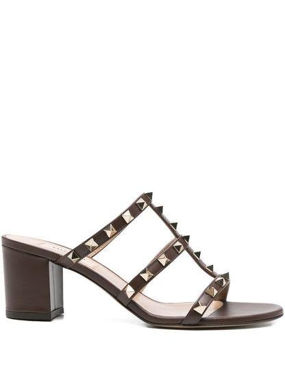 Valentino Garavani Rockstud Multi-Strap Leather Sandals Brown