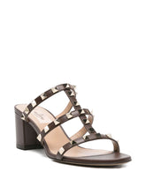 Valentino Garavani Rockstud Multi-Strap Leather Sandals Brown