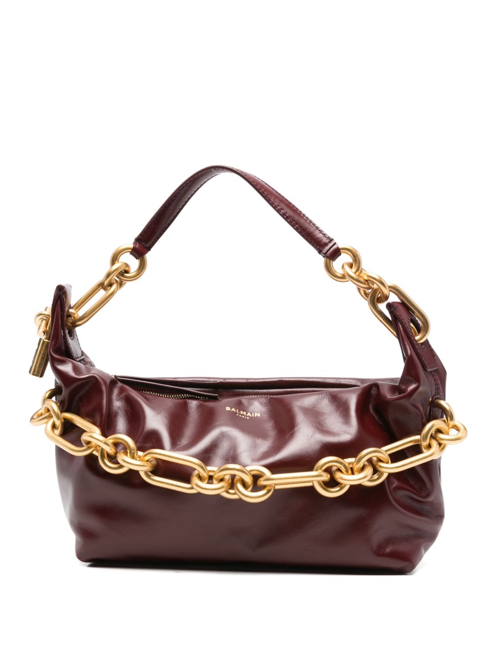 Balmain Sync Medium Leather Shoulder Bag Bordeaux