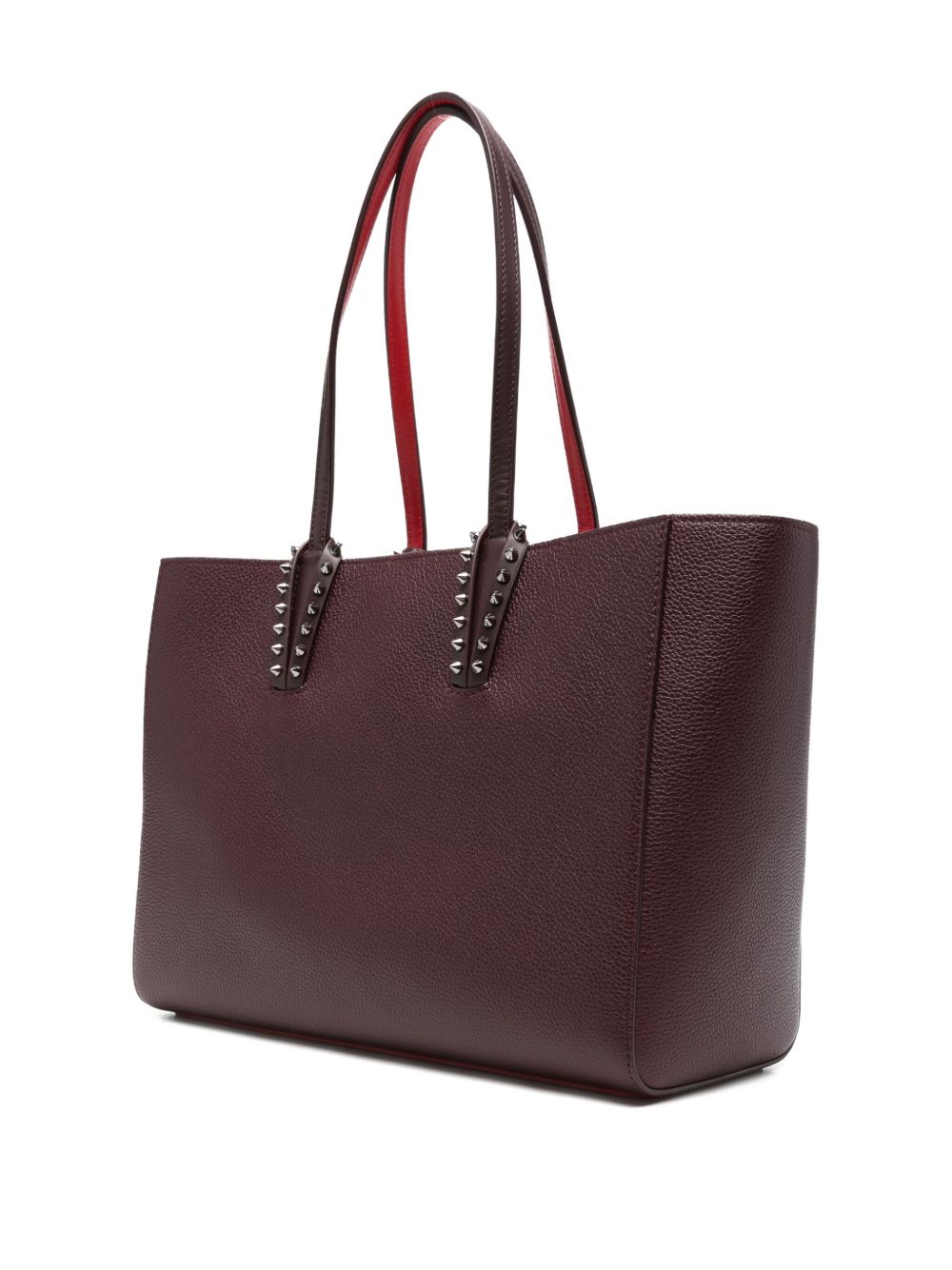 Christian Louboutin Cabata Small Burgundy Studded Leather Tote Bag Bordeaux