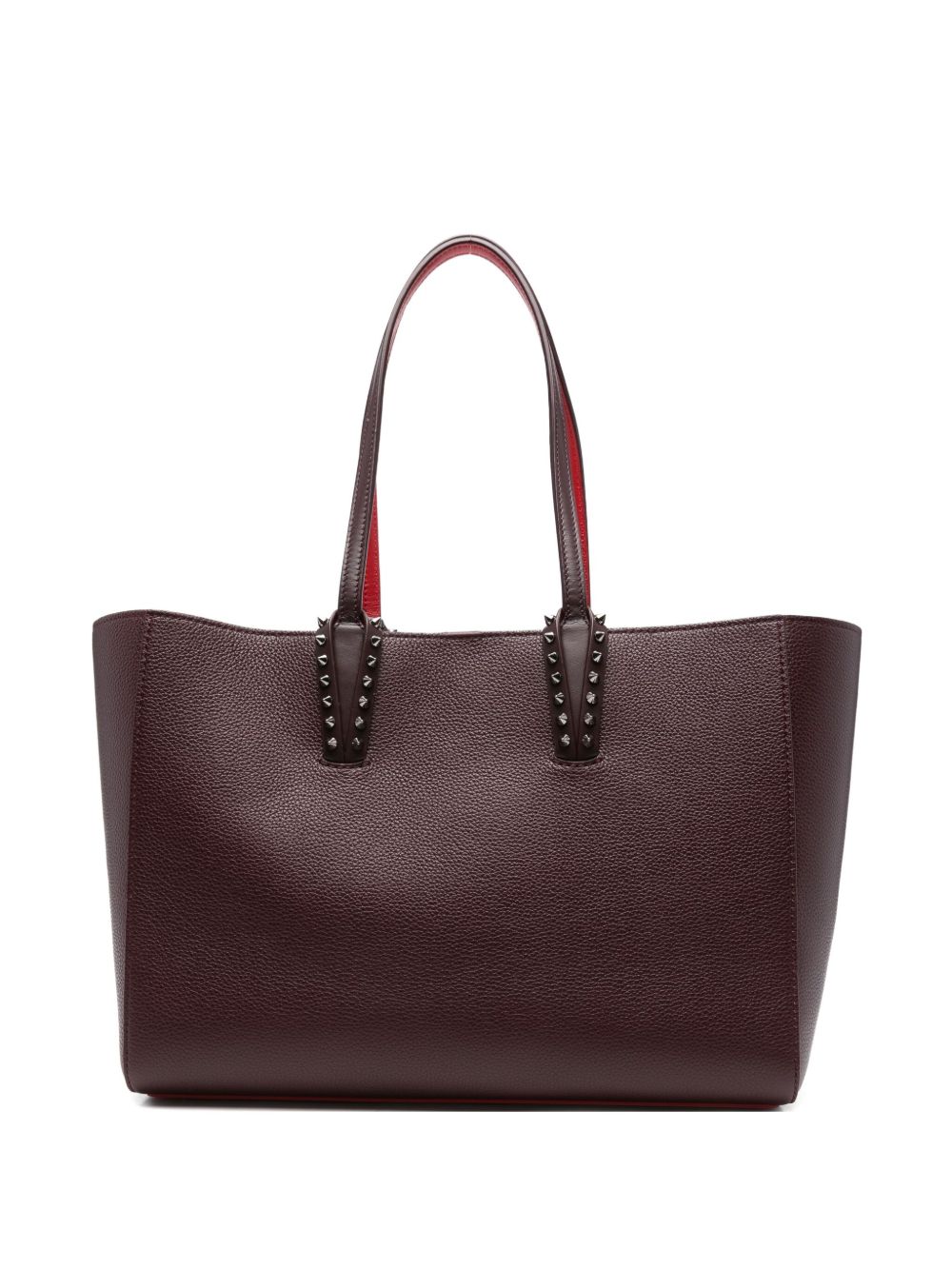 Christian Louboutin Cabata Small Burgundy Studded Leather Tote Bag Bordeaux