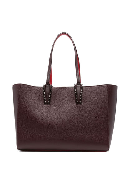 Christian Louboutin Cabata Small Burgundy Studded Leather Tote Bag Bordeaux
