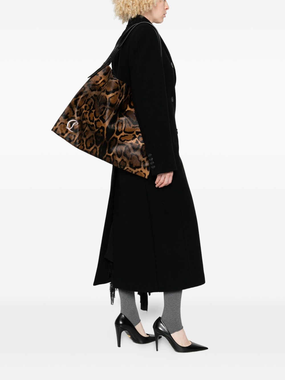 Christian Louboutin Leopard Print Leather Shoulder Bag Brown