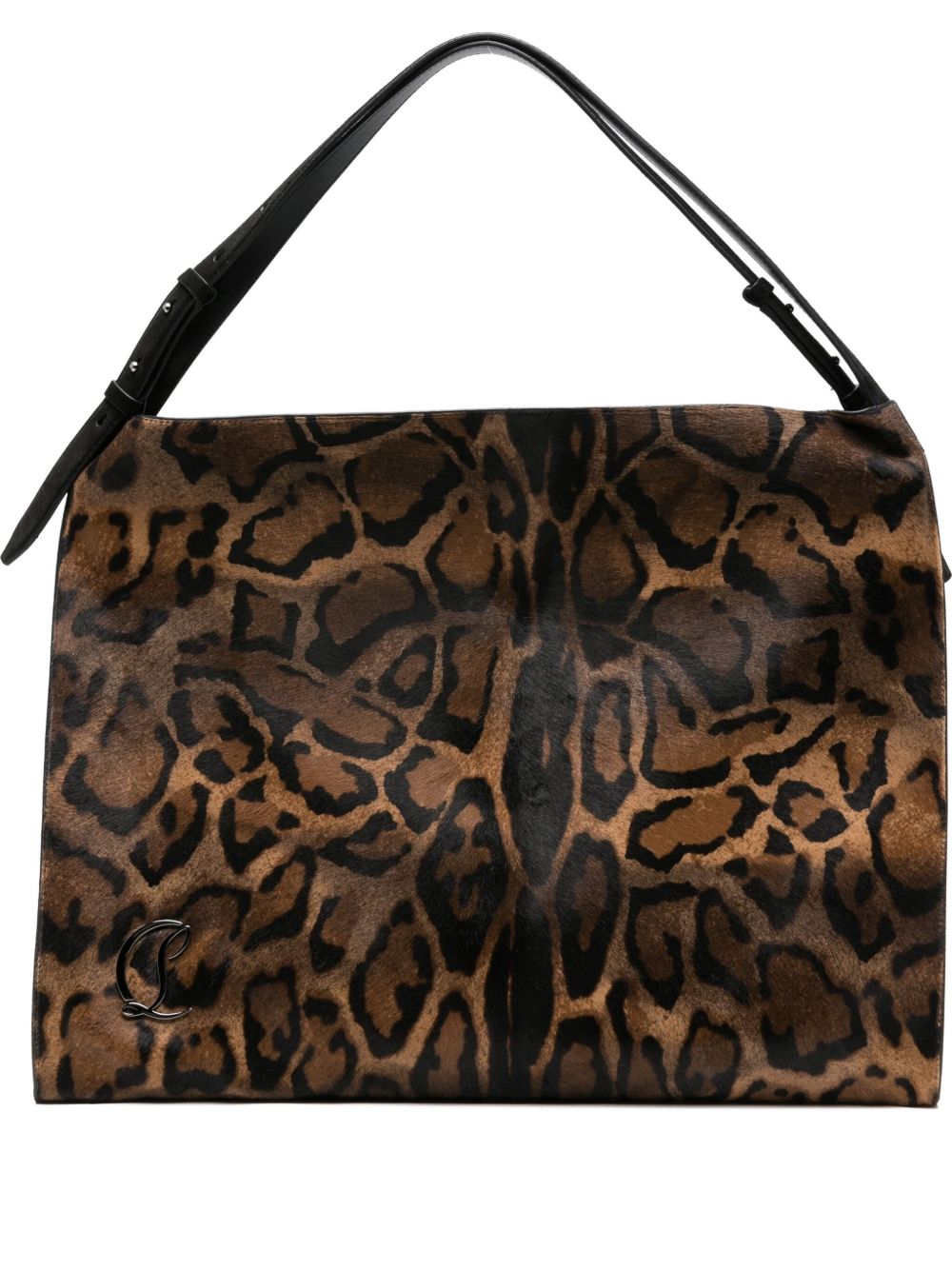 Christian Louboutin Leopard Print Leather Shoulder Bag Brown