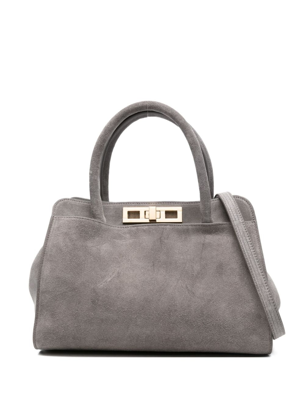 Fabiana Filippi Grey Suede Shopper Bag with Gold-Tone Clasp Grey