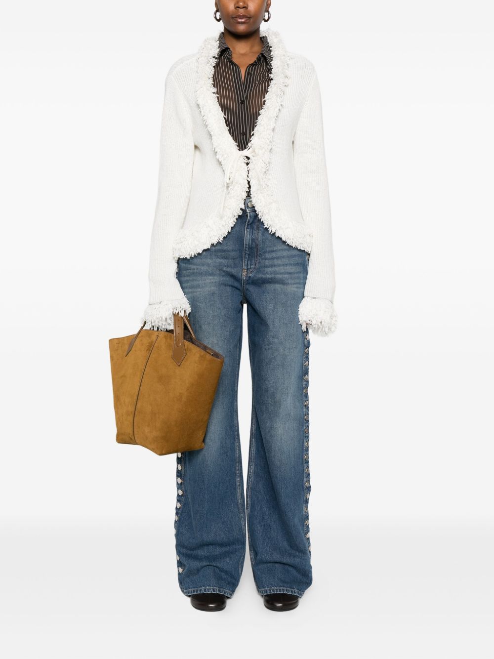 Stella McCartney Wide-Leg Blue Straight-Leg Button Embellished Jeans Blue