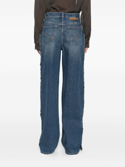 Stella McCartney Wide-Leg Blue Straight-Leg Button Embellished Jeans Blue