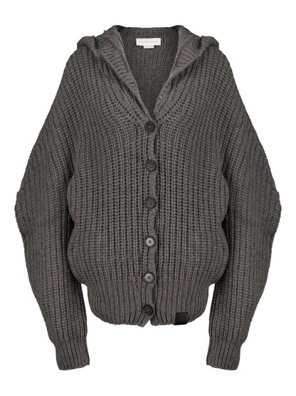 Stella McCartney Ribbed Knit Hooded Cashmere-Blend Sweater Grey