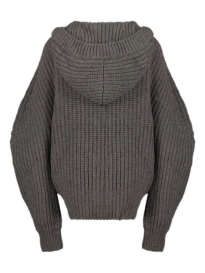 Stella McCartney Ribbed Knit Hooded Cashmere-Blend Sweater Grey
