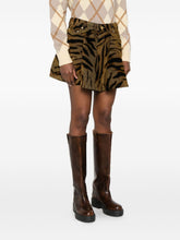 Ganni Tiger-Print Denim Mini Skirt Khaki