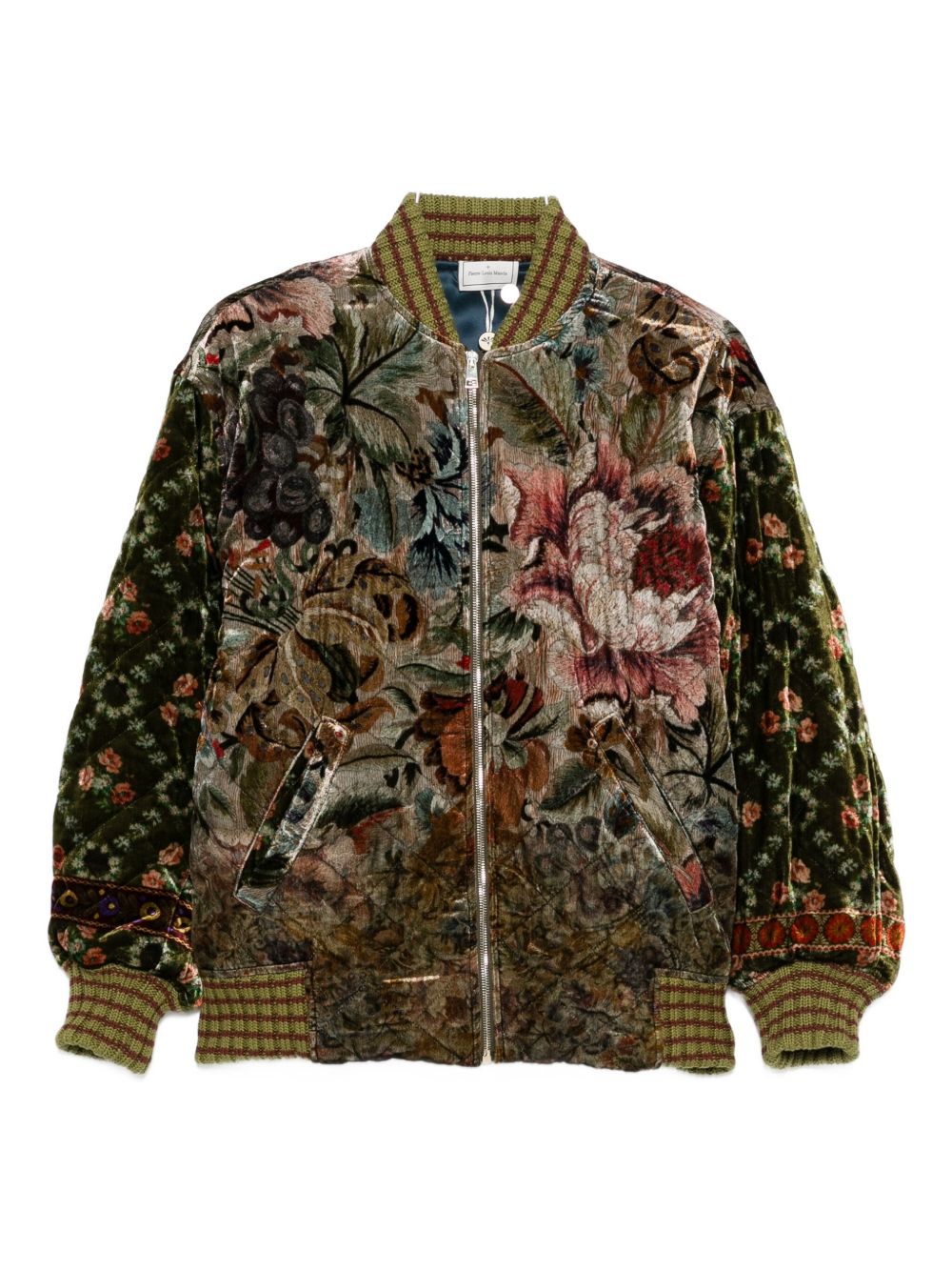 Pierre Louis Mascia Floral Velvet Silk Bomber Jacket Beige