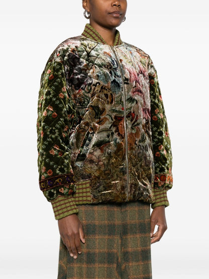 Pierre Louis Mascia Floral Velvet Silk Bomber Jacket Beige