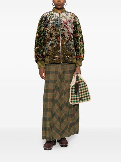 Pierre Louis Mascia Floral Velvet Silk Bomber Jacket Beige
