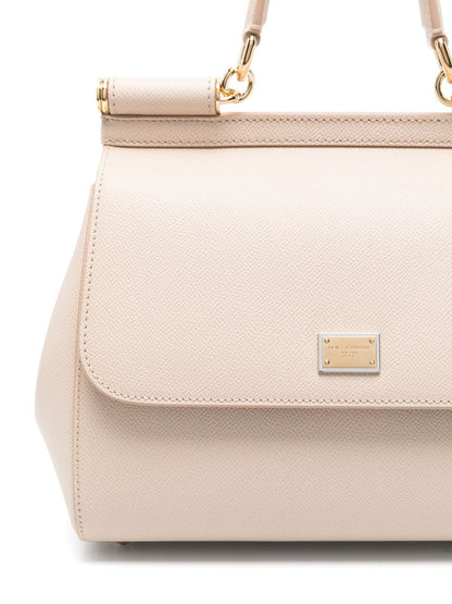 Dolce &amp; Gabbana Large Sicily Leather Top Handle Bag Powder