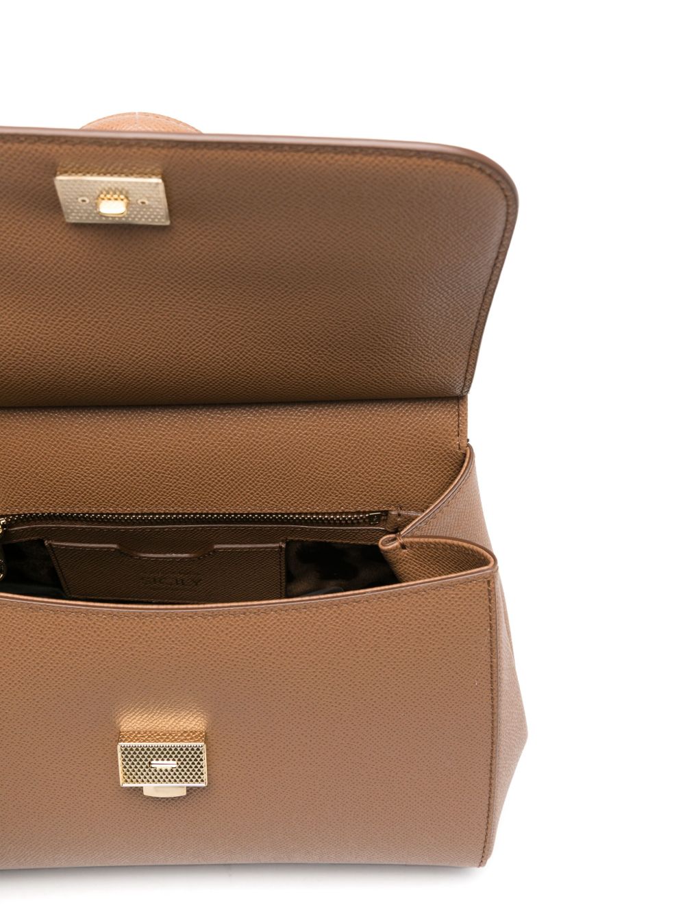 Dolce &amp; Gabbana Large Sicily Leather Top Handle Bag Brown