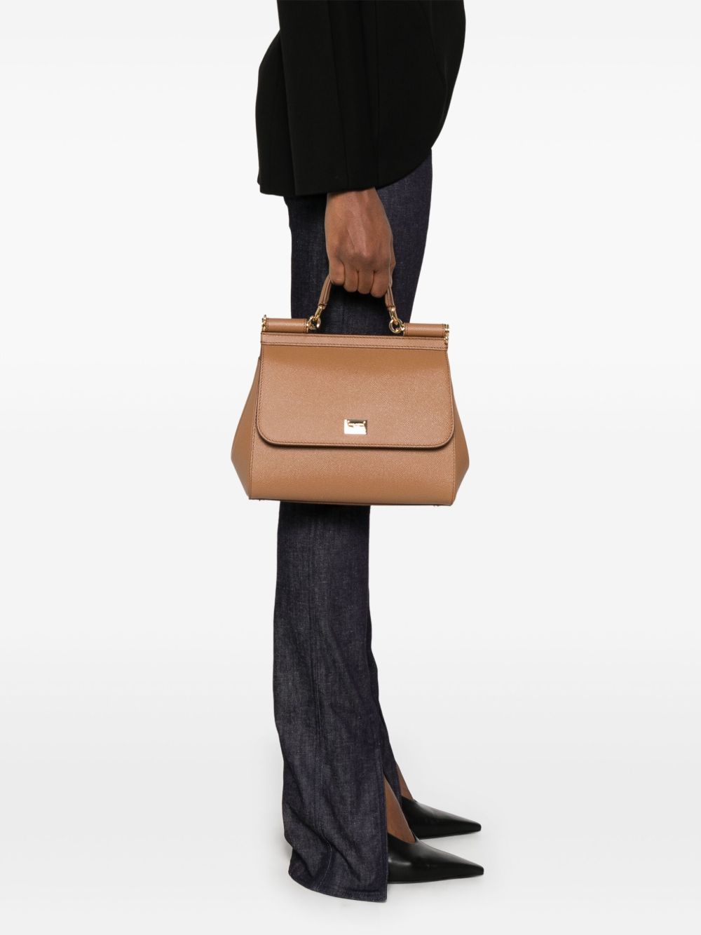 Dolce &amp; Gabbana Large Sicily Leather Top Handle Bag Brown