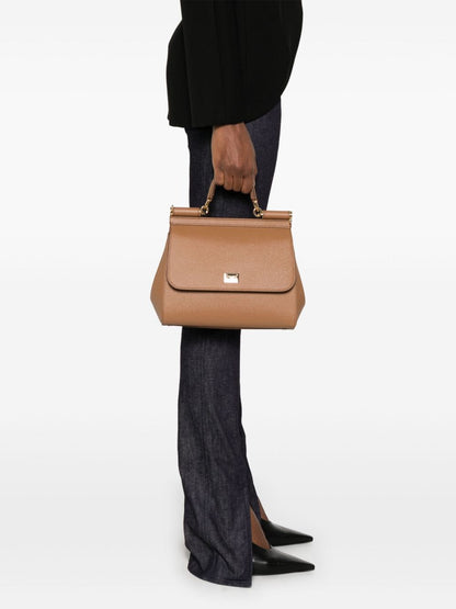Dolce &amp; Gabbana Large Sicily Leather Top Handle Bag Brown