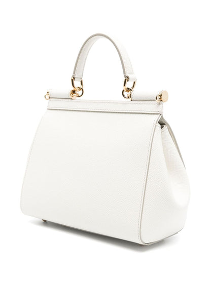 Dolce &amp; Gabbana Medium Sicily Leather Top Handle Bag White