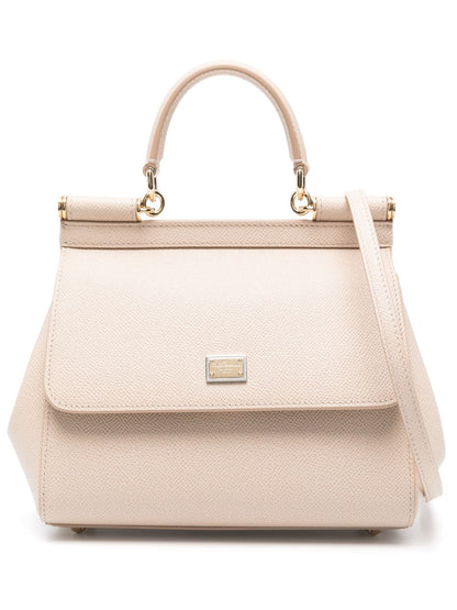 Dolce &amp; Gabbana Medium Sicily Leather Top Handle Bag Powder
