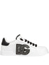 Dolce & Gabbana Portofino White Leather Sneakers with Rhinestone Logo Detail White