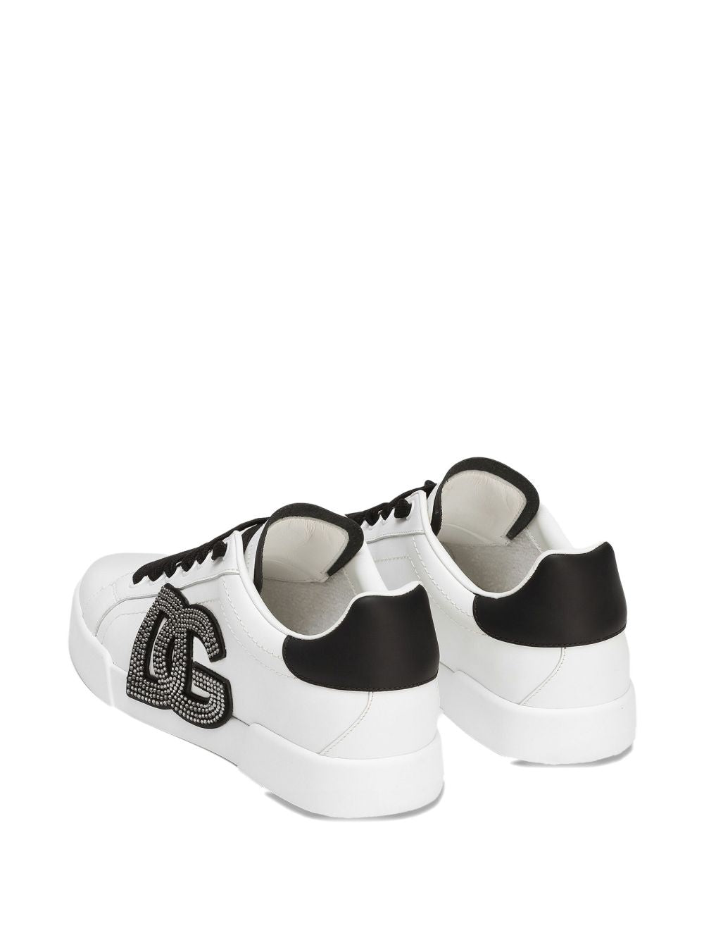 Dolce &amp; Gabbana Portofino White Leather Sneakers with Rhinestone Logo Detail White
